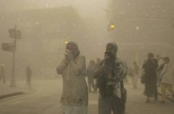 la pioggia di polveri seguita al crollo delle torri crea un'atmosfera surreale